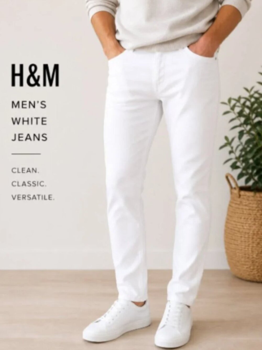 H&M Men’s White Jeans Size 34 SKINNY FIT